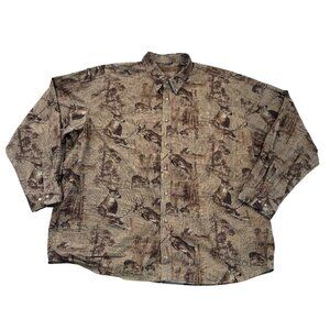HUNTING BUTTON SHIRT LONG SLEEVE MENS PLUS SIZE 3X COTTON FRONT POCKET DEER BROW